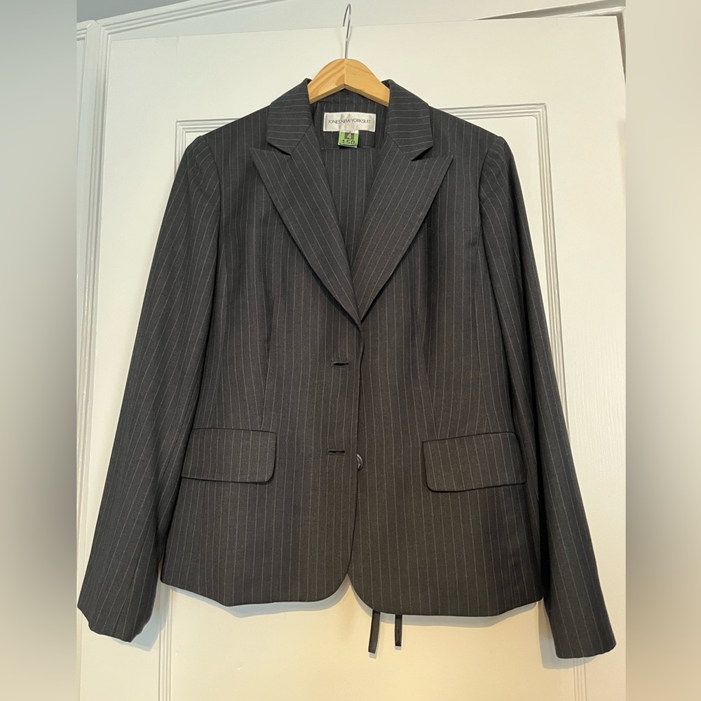 Jones New York 2-Piece Black Pinstripe Suit, Size 4 Short
